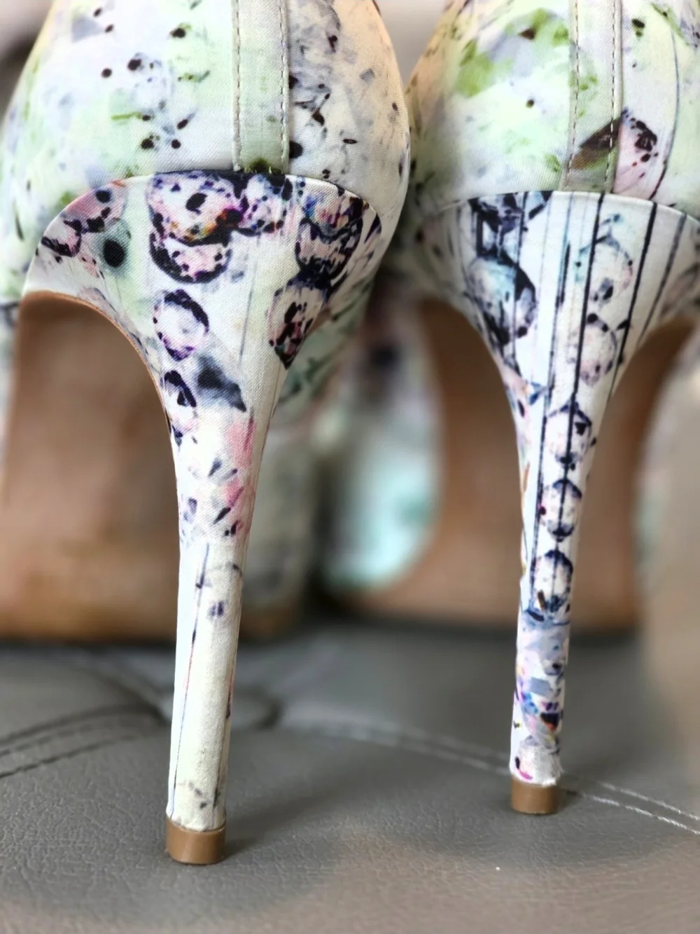 Ted Baker Floral Watercolor Pointed-Toe Stilettos - White with Pastel Accents